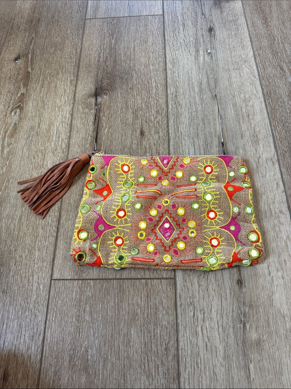 Anthropologie Anti Batik Embroidered Multicolor Boho Wristlet Clutch